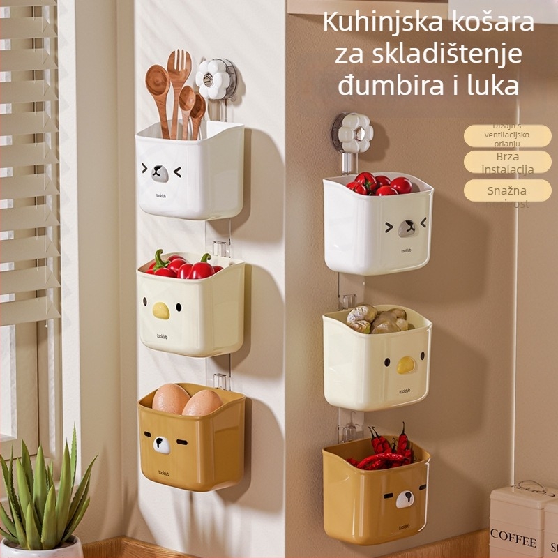 Spremnik za češnjak, đumbir i mladi luk – zidni držač s vakuumskom čašom, PET materijal, Model A, karikatura dizajn
