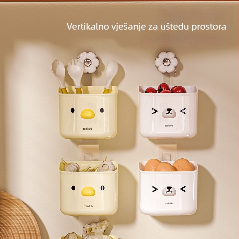 Spremnik za češnjak, đumbir i mladi luk – zidni držač s vakuumskom čašom, PET materijal, Model A, karikatura dizajn