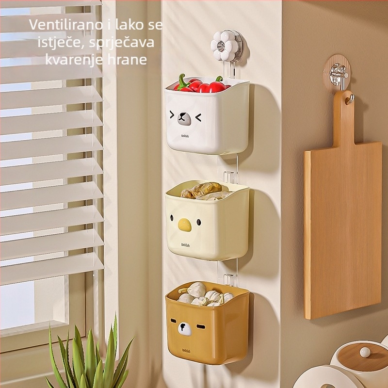 Spremnik za češnjak, đumbir i mladi luk – zidni držač s vakuumskom čašom, PET materijal, Model A, karikatura dizajn