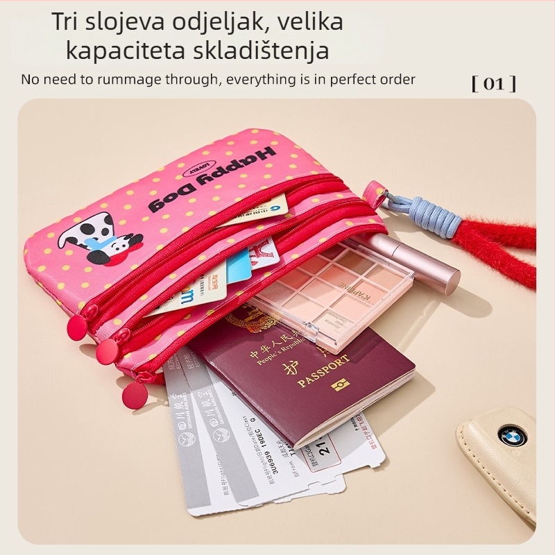 Kozmetička torbica u stilu ručne torbe, twill materijal, višeslojni organizator za ID i kartice, s lancem – prijenosna višefunkcionalna kozmetička torba