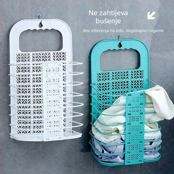 Sklopiva zidna košara za prljavo rublje, montaža bez bušenja, plastična košara za kupaonicu, moderni minimalistički stil.