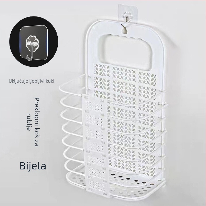 Sklopiva zidna košara za prljavo rublje, montaža bez bušenja, plastična košara za kupaonicu, moderni minimalistički stil.