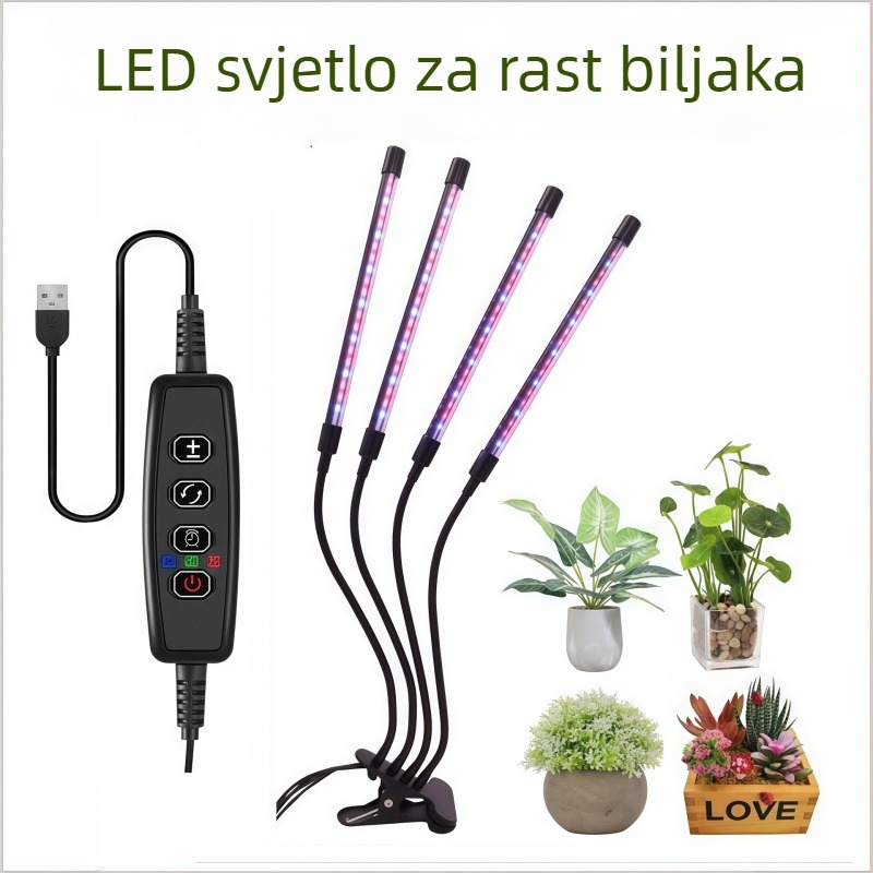 LED lampa za rast biljaka s klipsom, puni spektar, 5V unos, IP45, ABS kućište