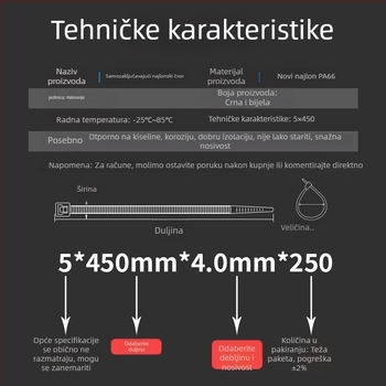 Najlonska kabelska stega s automatskim zaključavanjem, CHCC, PA66, debljina 1,1 mm, porijeklo Zhejiang