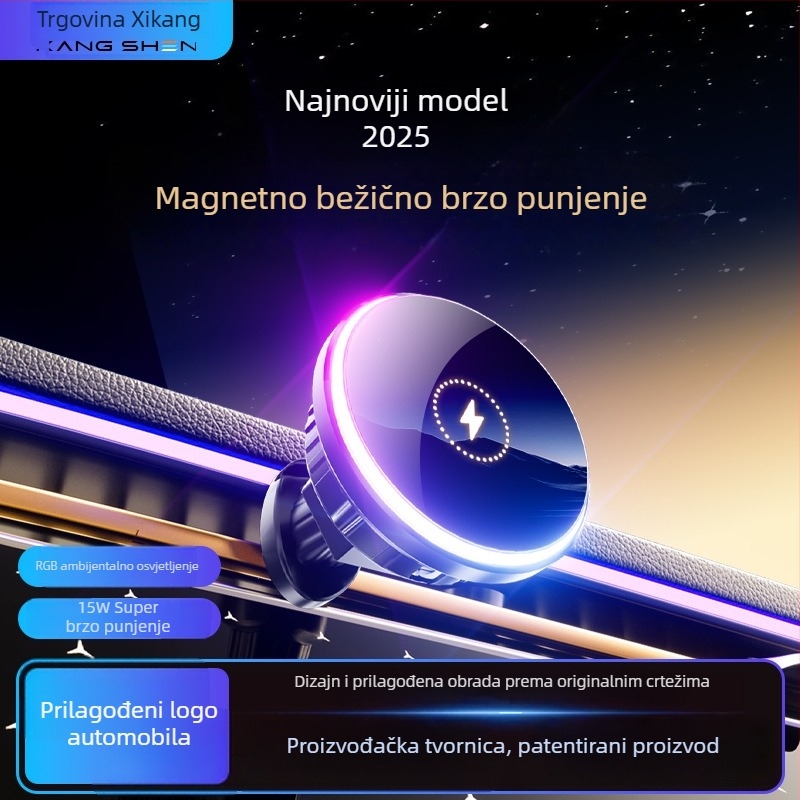 Magnetski bežični držač za telefon u autu s 15W napajanjem, pričvršćivanje na ventilacijski otvor (snap-on)