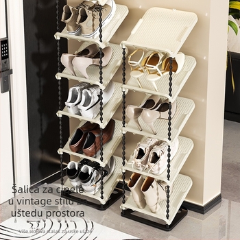 Polica za cipele s nagibom, 6 etaža, PP materijal, moderni minimalistički stil, postavljena na pod, pogodna za tenisice, čizme i visoke potpetice