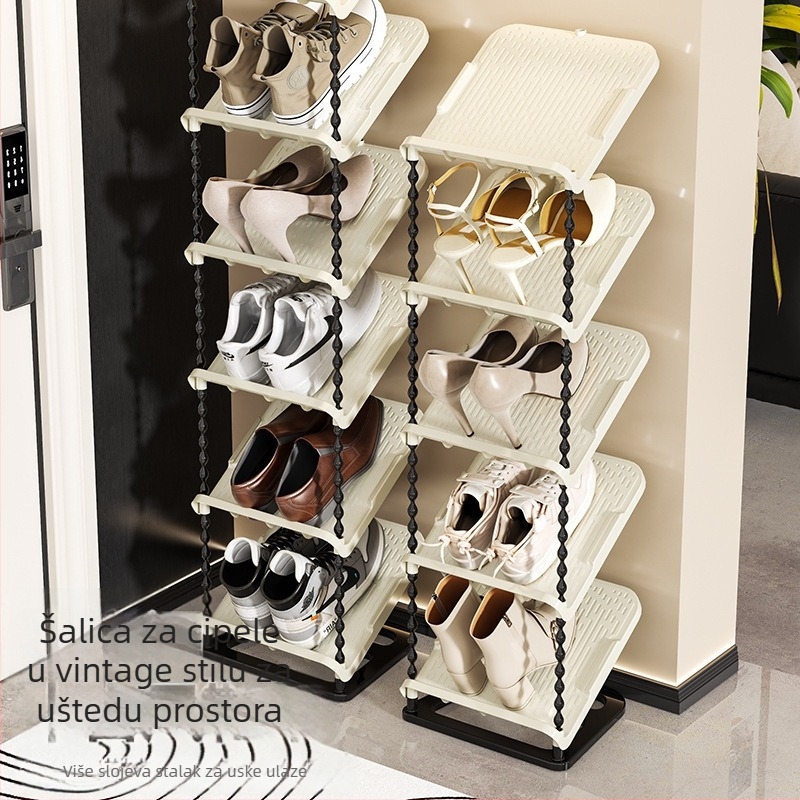 Polica za cipele s nagibom, 6 etaža, PP materijal, moderni minimalistički stil, postavljena na pod, pogodna za tenisice, čizme i visoke potpetice