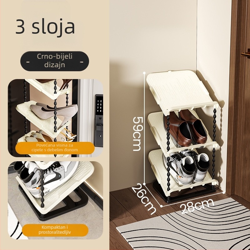 Polica za cipele s nagibom, 6 etaža, PP materijal, moderni minimalistički stil, postavljena na pod, pogodna za tenisice, čizme i visoke potpetice