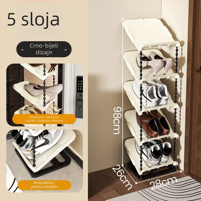 Polica za cipele s nagibom, 6 etaža, PP materijal, moderni minimalistički stil, postavljena na pod, pogodna za tenisice, čizme i visoke potpetice