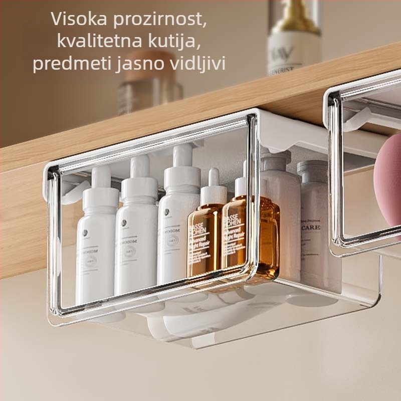 Organizator ladice ispod ogledala, prozirni PET organizator za kozmetiku, vate za uklanjanje šminke i štapići za usne, 1 L kapacitet
