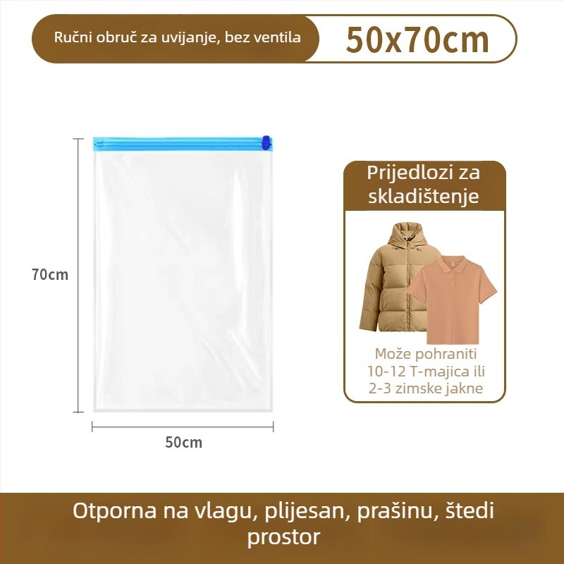 Putna vakuumska vrećica za odjeću s ručnim navijanjem i pumpom, PET+PE materijal, 180 komada u kutiji, lansirano 2022.