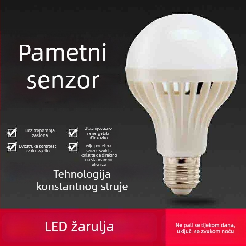 LED žarulja s kontrolom zvuka i svjetla, 220V, 100 lm, 360° snop, IP65, E27 navoj