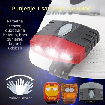 Induktivna lampica za kapu s klipom i IR senzorom, USB punjenje, LED 5W, baterija 8400mAh, rotacija 360°
