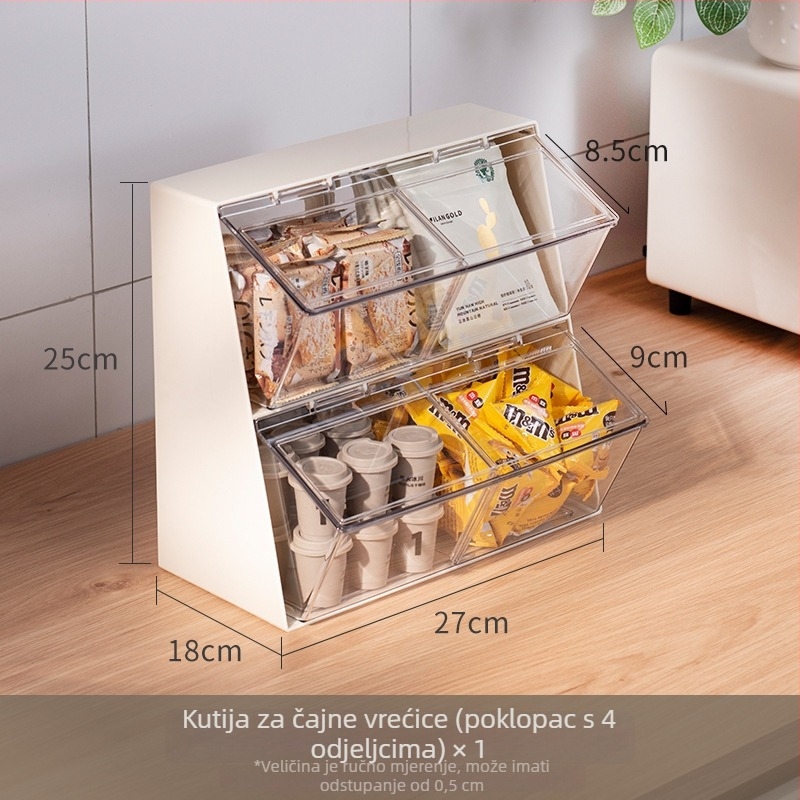 Stolna kutija za pohranu – ABS plast, 12 L, prašćootporan preklopni poklopac, za vrećice čaja, kapsule kave i grickalice