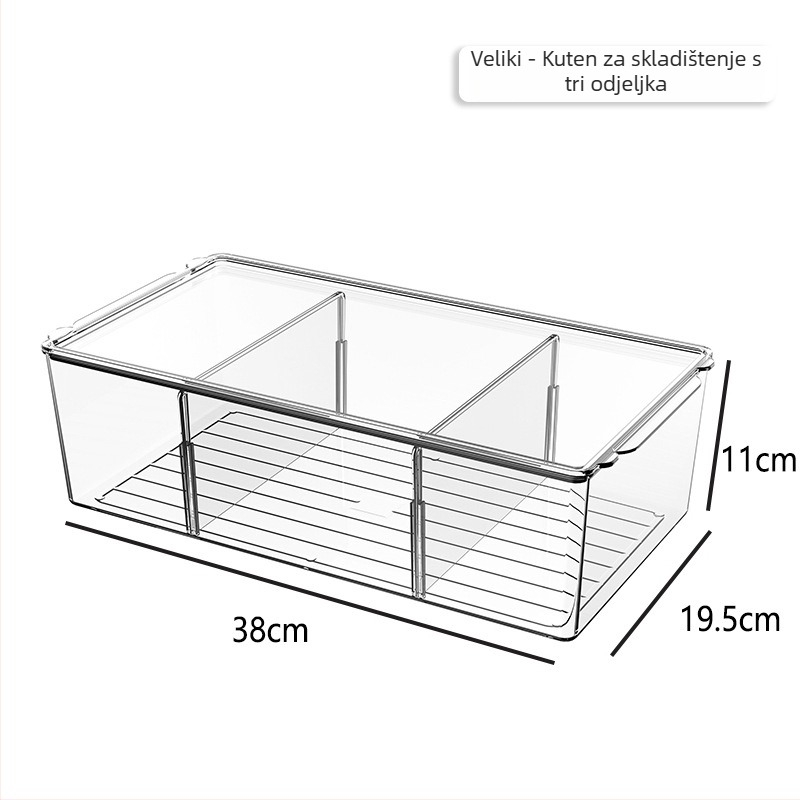 Kutija za lijekove s tri odjeljka od PET-a, velika kapaciteta 18 L, stolna, s odvojivim poklopcem