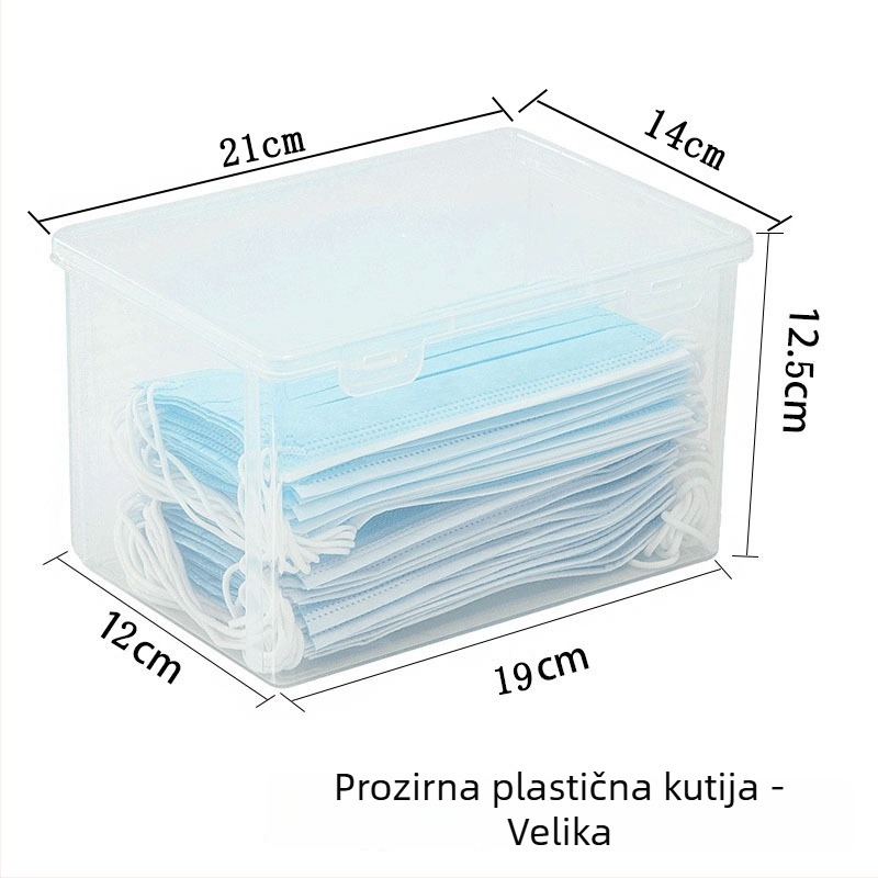 Stolna kutija za lijekove i maske, prozirna PP plastika, 3 L kapaciteta, s poklopcem