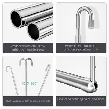 Pochile Balkonska teleskopska sušilica za odjeću od nehrđajućeg čelika, bez bušenja, sklopiva, za pokrivače i posteljinu