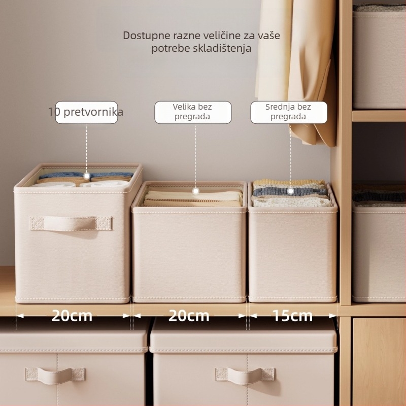 Kutija za skladištenje odjeće s preklopnim pretincima, 18 L kapaciteta, pamuk i lan, Slit wardrobe storage box