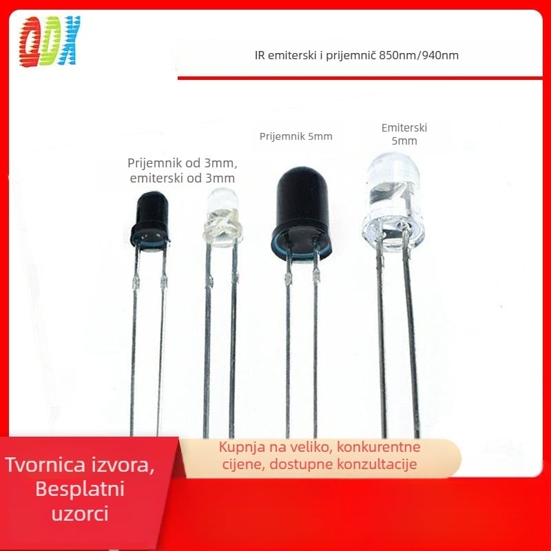 IR LED 940nm/850nm, 20 mA, 1.4–1.6 V, 0.06 W, 45° kut snopa