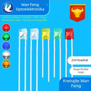 Kvadratne LED indikatorske kuglice – Sanan čip, 1.8–3.4 V, 20 mA, 0.06 W, svjetlosni tok 3.5–4.3 lm