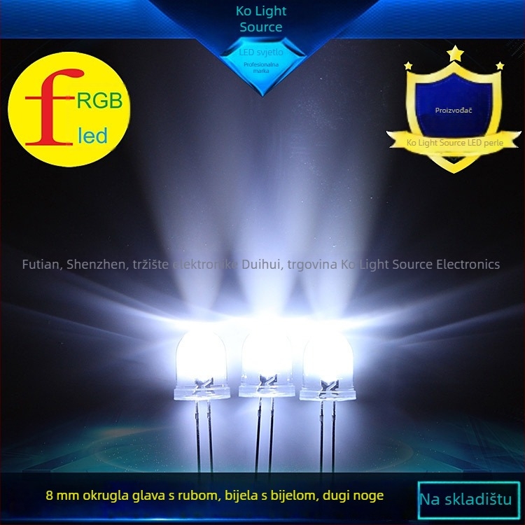 LED dioda s okruglom glavom, prozirnim rubom, dugačke nožice, izravno priključivanje; 20 mA, 3.0–3.4 V, 0.06 W, CRI 70–80, kut snopa 30°