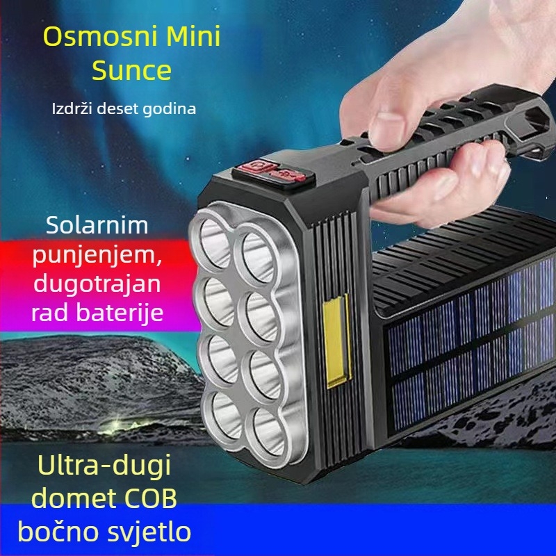 Solarna USB svjetiljka visoke svjetline, ABS kućište (20W, 4800 mAh, solarno napajanje, izvor svjetla Bulb+COB, domet 200–500 m)