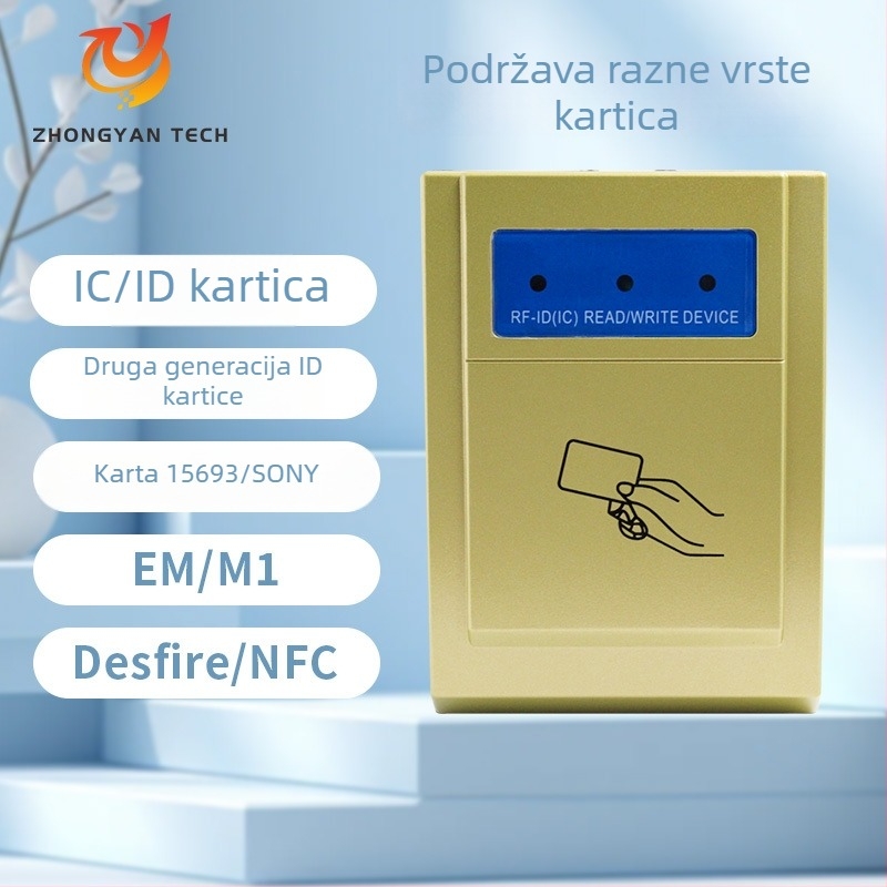 IDIC USB stolni čitač kartica za kontrolu pristupa – bežični bezkontaktni čitač, ID/IC, 125 kHz/13,56 MHz, domet 2–5 cm, vrijeme čitanja 0,2 s, model ZY-T302