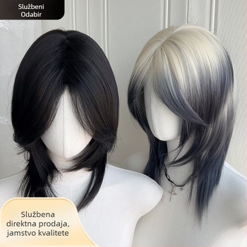 Perika mulleta s repom vuka, unisex, potpuno pokrivanje glave, vlakna otporna na toplinu, dugi bangs