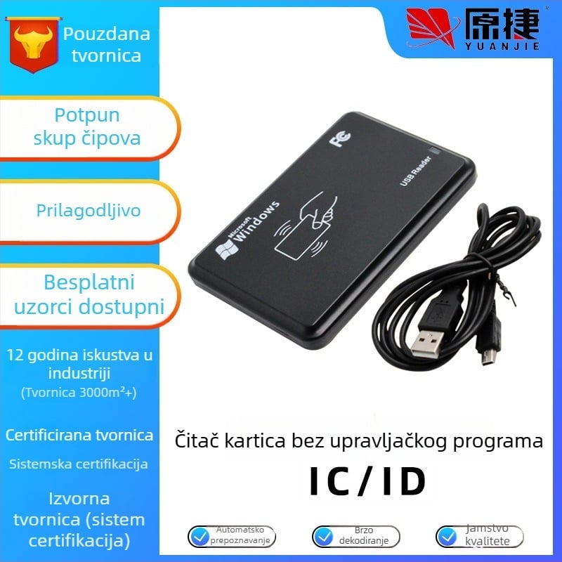 Dvostrukofrekvencijski IC/ID RFID čitač s USB sučeljem za bezkontaktan pristup, NFC kompatibilan, domet čitanja 2–5 cm