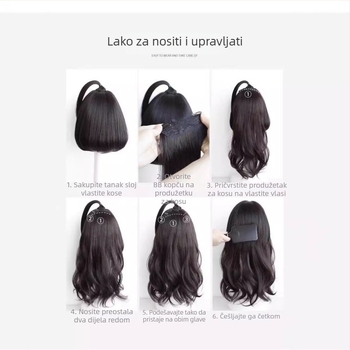 Perika s tri dijela mikro valova, nevidljiva kapa, duga kosa s volumenom, duljina 50–60 cm, vlakna otporna na toplinu, nije bojena