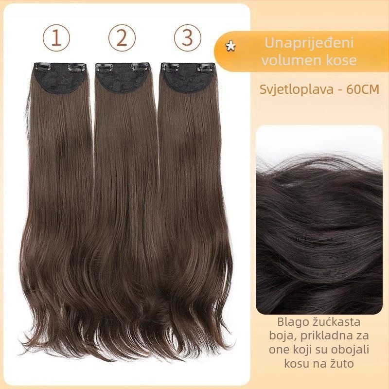 Perika s tri dijela mikro valova, nevidljiva kapa, duga kosa s volumenom, duljina 50–60 cm, vlakna otporna na toplinu, nije bojena