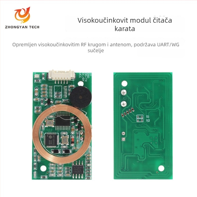 RFID modul za čitanje kartica s dvostrukom frekvencijom ZY-RFM411, 125kHz+13.56MHz, sučelja RS232/TTL/USB, ISO14443A/B, domet očitavanja 2-5, model ZY-RFM411