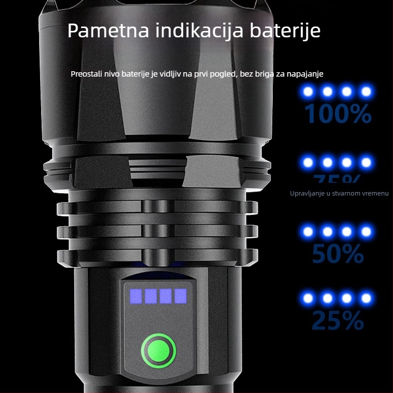 Laserska svjetiljka s prikazom snage, USB-C brzo punjenje, 20W, vodootporna (baterija 18650, domet 100–200 m)