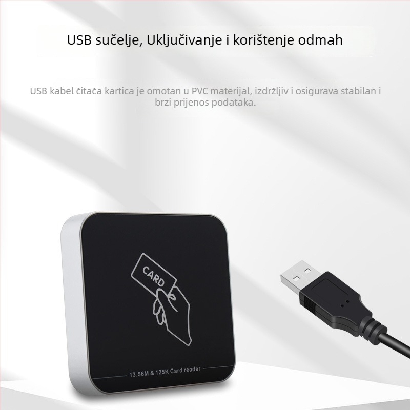 ZY-T304 USB bežični RFID čitač za pristup, dvostruka frekvencija (125 kHz + 13,56 MHz), ID/IC kartice, domet čitanja 2-5 cm, vrijeme čitanja 0,2 s