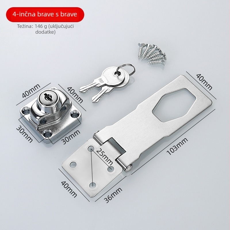 Brava za ladice od nehrđajućeg čelika s cinkovim legurom, model Lock plate, za arhivske ormariće, hladnjake, ormariće i ladice