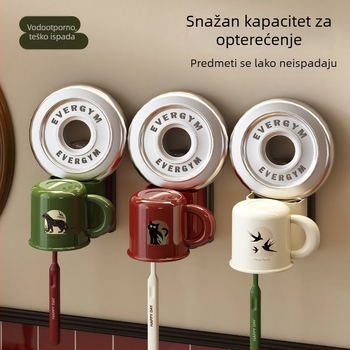 Držač za četkice za zube sa zidnim prijemom vakuumom, plastični, spremnik za čašu za ispiranje usta, mogućnost otiska logotipa