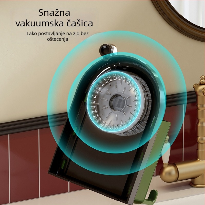 Držač za četkice za zube sa zidnim prijemom vakuumom, plastični, spremnik za čašu za ispiranje usta, mogućnost otiska logotipa