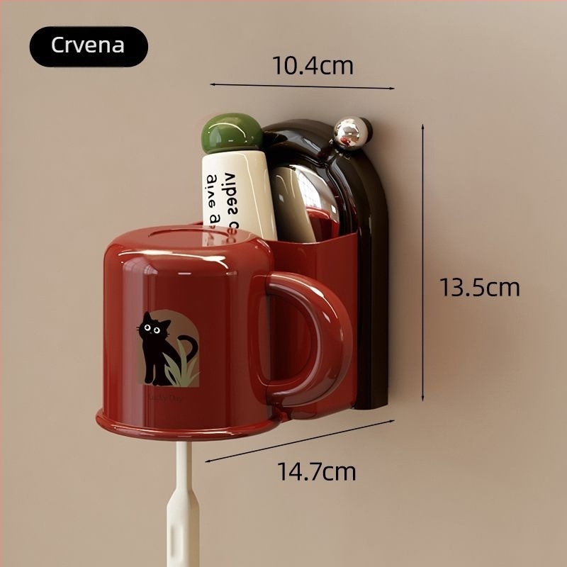 Držač za četkice za zube sa zidnim prijemom vakuumom, plastični, spremnik za čašu za ispiranje usta, mogućnost otiska logotipa