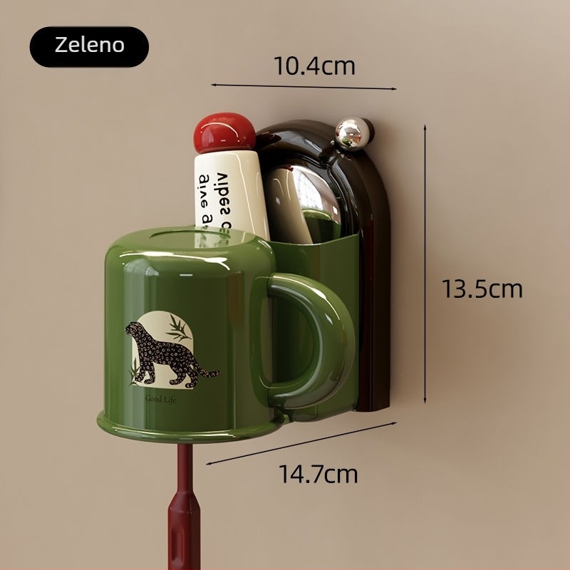 Držač za četkice za zube sa zidnim prijemom vakuumom, plastični, spremnik za čašu za ispiranje usta, mogućnost otiska logotipa