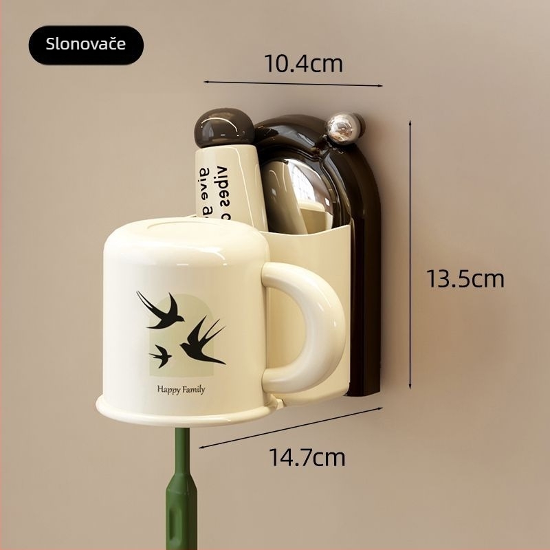 Držač za četkice za zube sa zidnim prijemom vakuumom, plastični, spremnik za čašu za ispiranje usta, mogućnost otiska logotipa