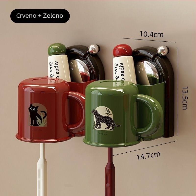 Držač za četkice za zube sa zidnim prijemom vakuumom, plastični, spremnik za čašu za ispiranje usta, mogućnost otiska logotipa