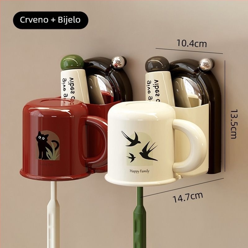 Držač za četkice za zube sa zidnim prijemom vakuumom, plastični, spremnik za čašu za ispiranje usta, mogućnost otiska logotipa