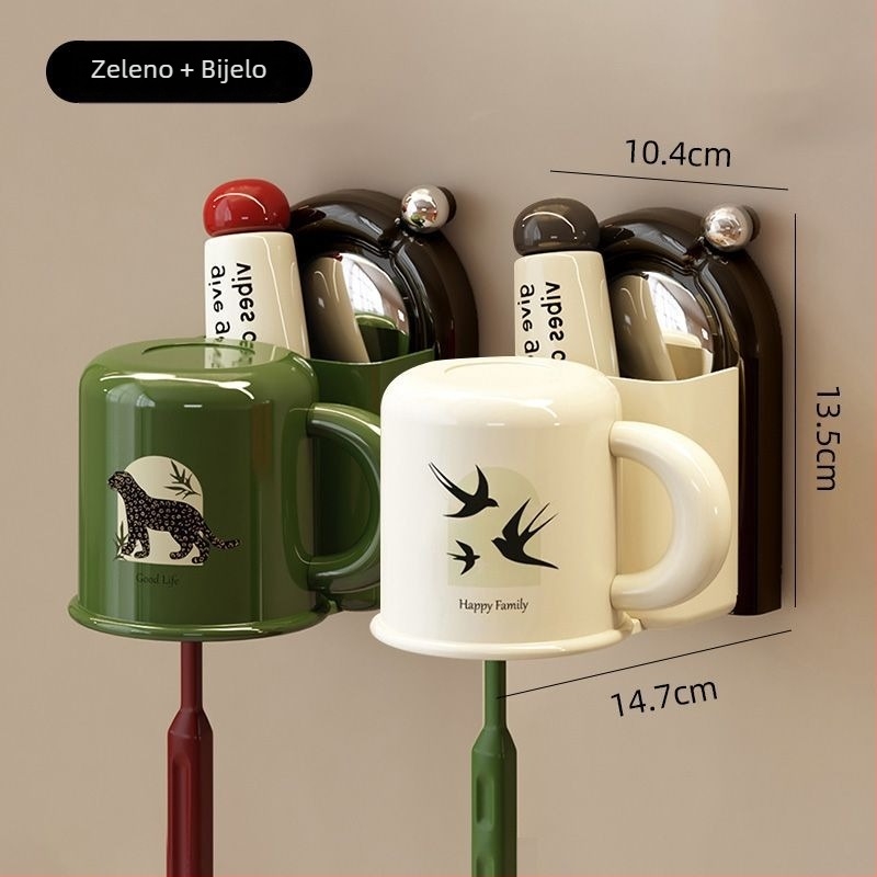 Držač za četkice za zube sa zidnim prijemom vakuumom, plastični, spremnik za čašu za ispiranje usta, mogućnost otiska logotipa