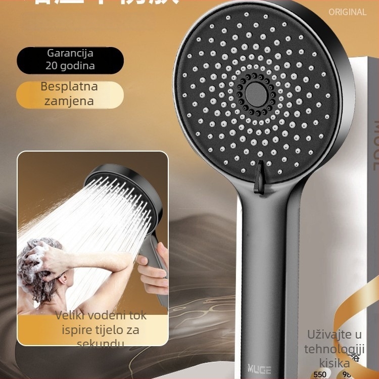 Tuš glava s snažnim mlazom, izlaz vode pod pritiskom, kružnog oblika, zidna, ABS materijal