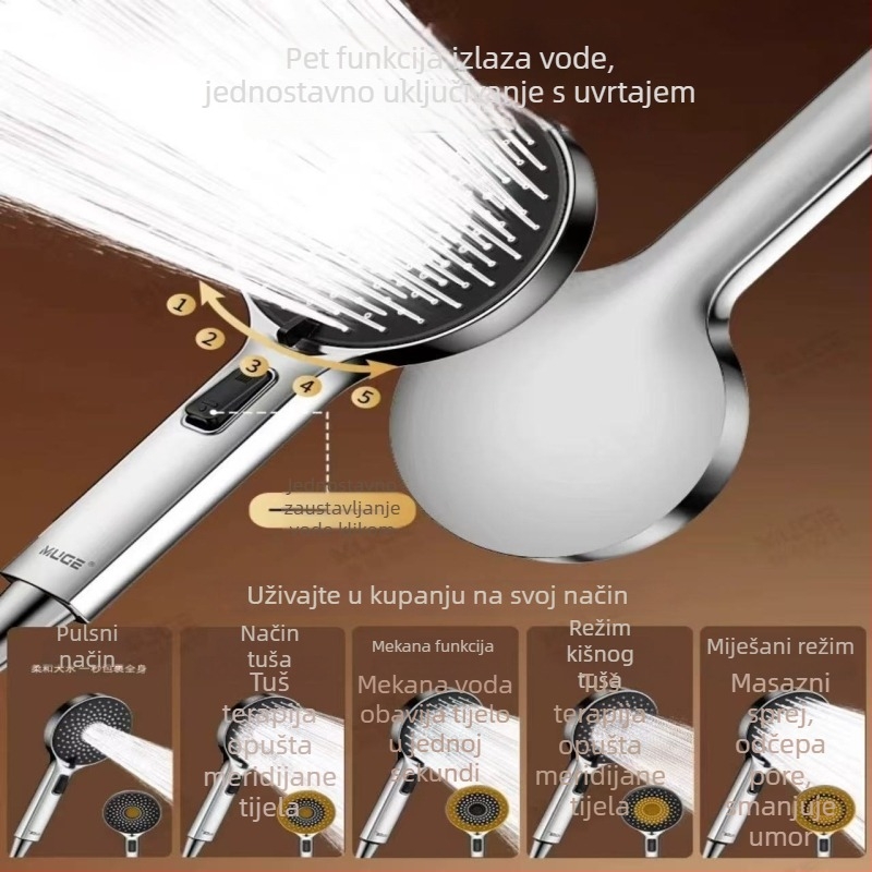 Tuš glava s snažnim mlazom, izlaz vode pod pritiskom, kružnog oblika, zidna, ABS materijal