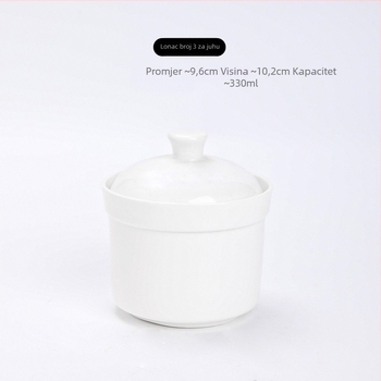 Porcelanska lonac za gulaš s poklopcem, dvostrukim držačima, prilagodljiva s mogućnošću tiskanja logotipa, pod glazurom, hotelska kuhinjska keramika