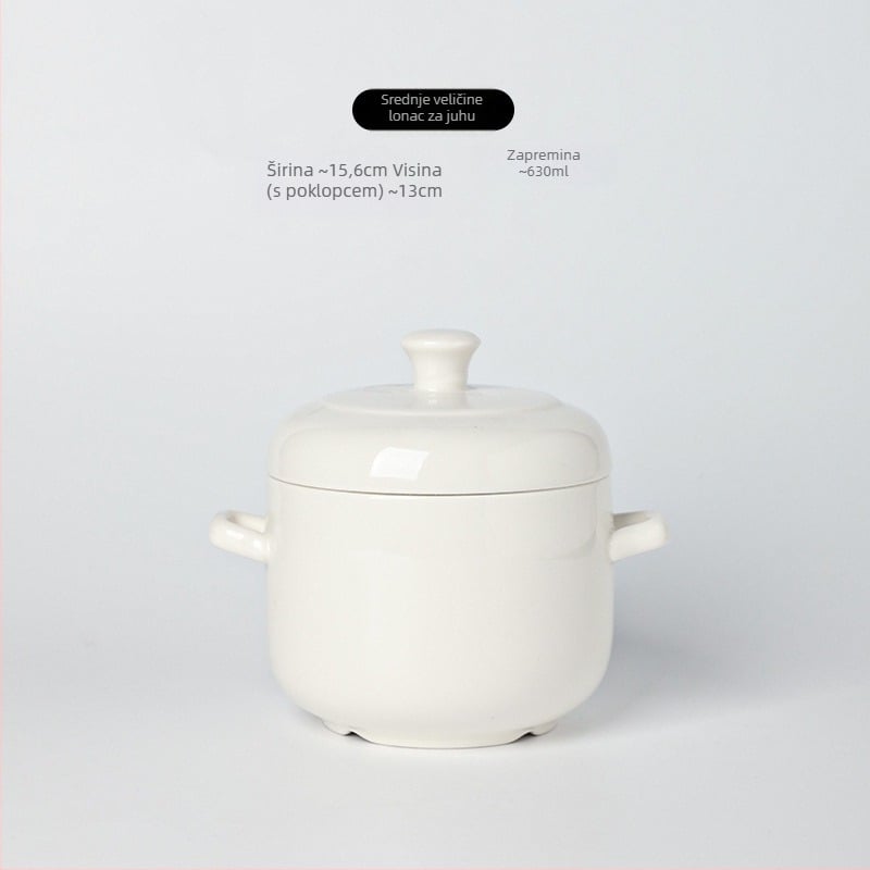 Porcelanska lonac za gulaš s poklopcem, dvostrukim držačima, prilagodljiva s mogućnošću tiskanja logotipa, pod glazurom, hotelska kuhinjska keramika