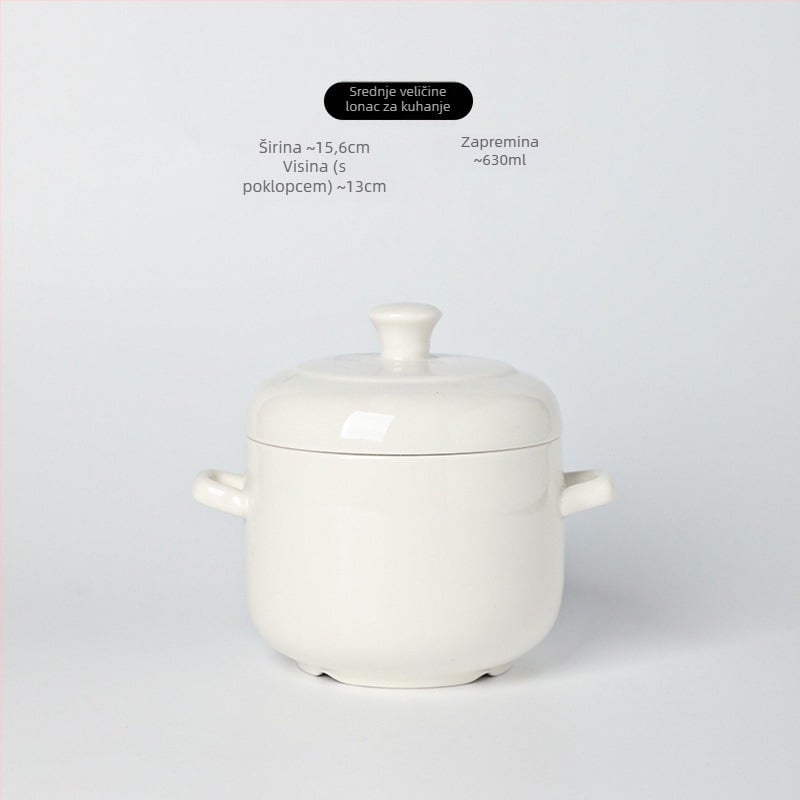 Porcelanska lonac za gulaš s poklopcem, dvostrukim držačima, prilagodljiva s mogućnošću tiskanja logotipa, pod glazurom, hotelska kuhinjska keramika