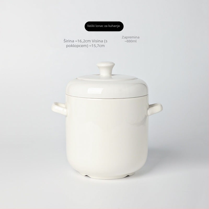 Porcelanska lonac za gulaš s poklopcem, dvostrukim držačima, prilagodljiva s mogućnošću tiskanja logotipa, pod glazurom, hotelska kuhinjska keramika