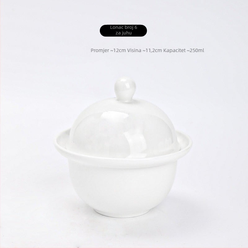 Porcelanska lonac za gulaš s poklopcem, dvostrukim držačima, prilagodljiva s mogućnošću tiskanja logotipa, pod glazurom, hotelska kuhinjska keramika